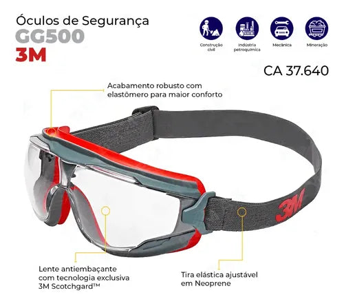 Óculos ampla visão, policarbonato incolor GG 500 3M - C.A 37640