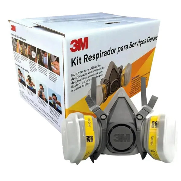 Kit respirador Semifacial 6200 - com cartucho 6003 Quimicos e Acidos + Filtro e Retentor 3M