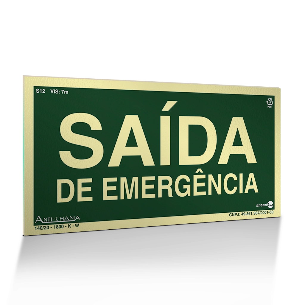 Placa Fotoluminescente S12-2 Saída de Emergência