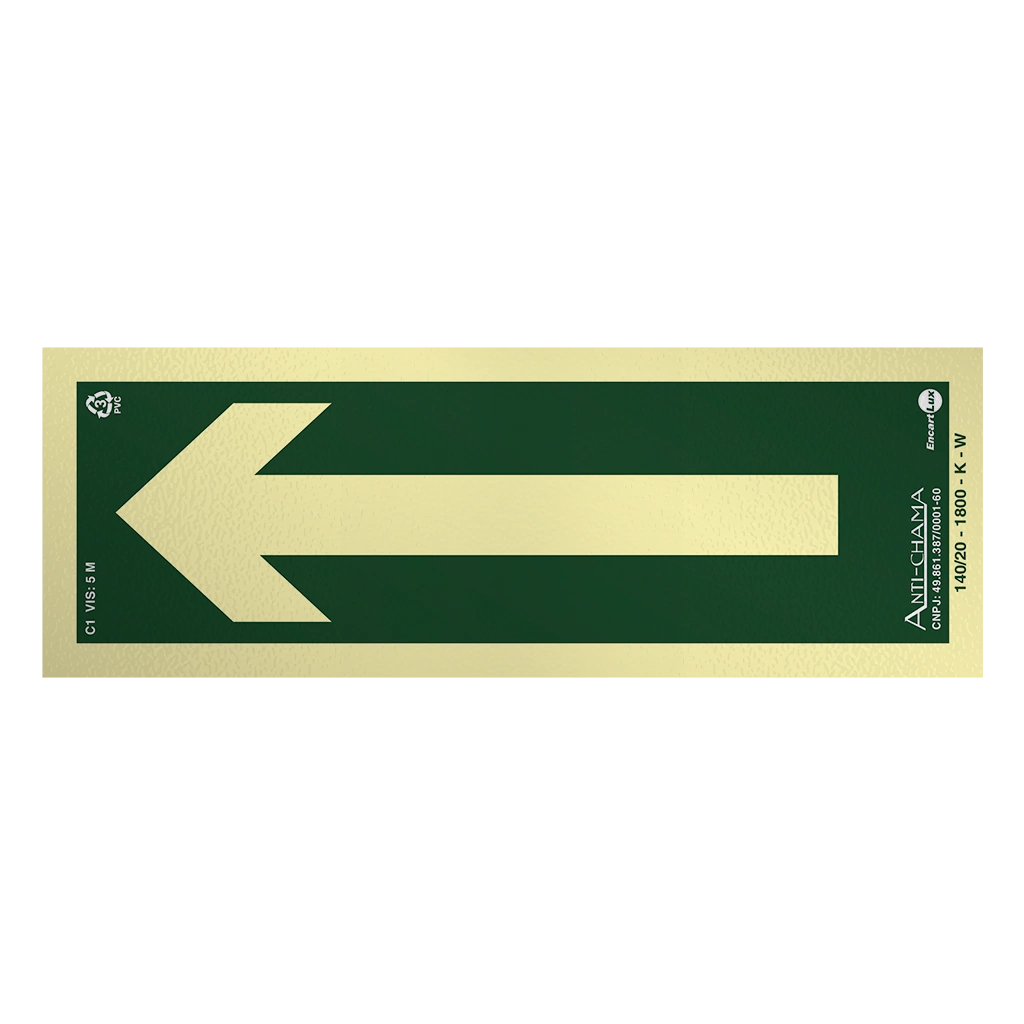 Placa Fotoluminescente C1 Direção da Rota de Saída de Emergência com Seta