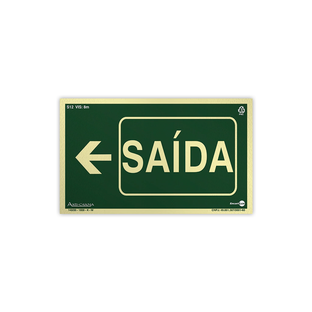 Placa Fotoluminescente - Saída à Esquerda c/ Seta