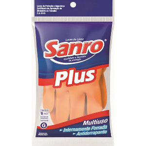 Luva de látex, cor laranja, antiderrapante, com forro, modelo Plus, SANRO  - C.A 6110