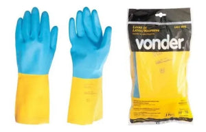 Luva de látex/neoprene, grande, amarela e azul, VONDER - C.A 36449