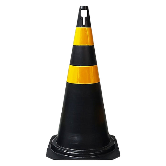 Cone de sinalização com 75 cm, preto e amarelo, em polietileno VONDER