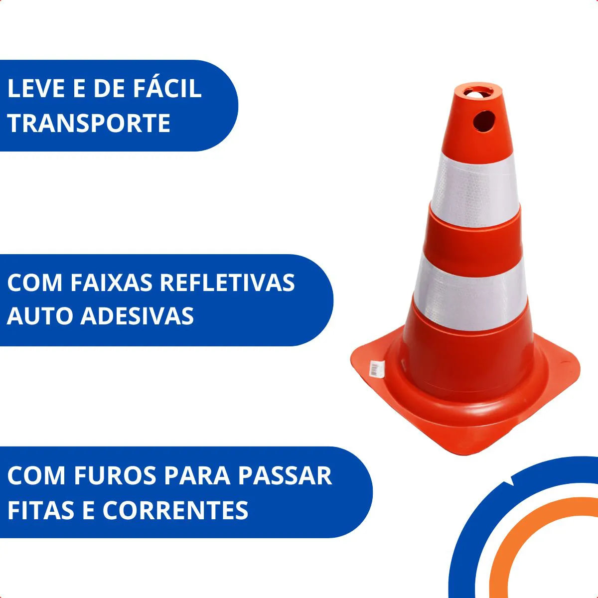 Cone de sinalização com 50 cm flexível, branco e laranja, em PVC, VONDER