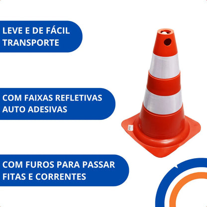 Cone de sinalização com 50 cm flexível, branco e laranja, em PVC, VONDER
