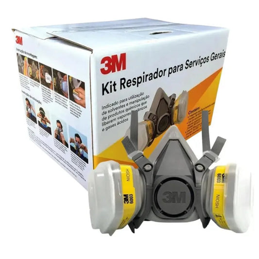 Kit respirador Semifacial 6200 - com cartucho 6003 Quimicos e Acidos + Filtro e Retentor 3M