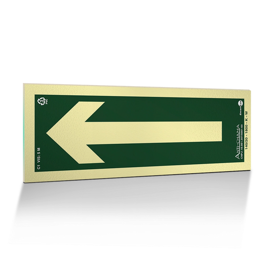 Placa Fotoluminescente C1 Direção da Rota de Saída de Emergência com Seta