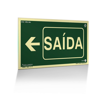 Placa Fotoluminescente - Saída à Esquerda c/ Seta
