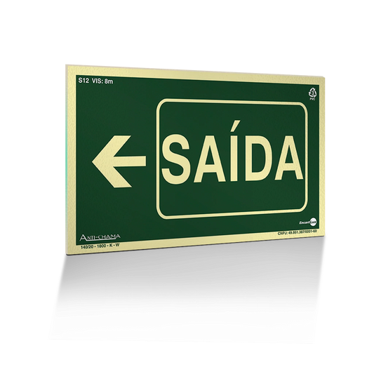 Placa Fotoluminescente - Saída à Esquerda c/ Seta
