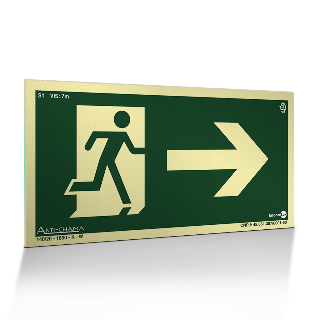 Placa Fotoluminescente S1 Saída de Emergência à Direita com Pictograma