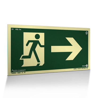 Placa Fotoluminescente S1 Saída de Emergência à Direita com Pictograma