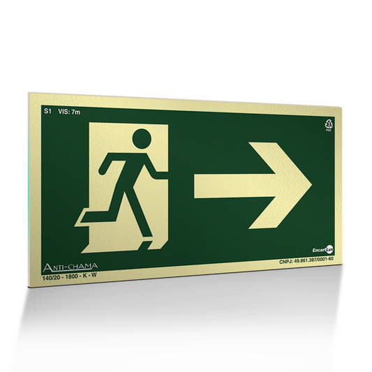 Placa Fotoluminescente S1 Saída de Emergência à Direita com Pictograma