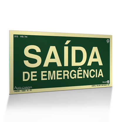 Placa Fotoluminescente S12-2 Saída de Emergência