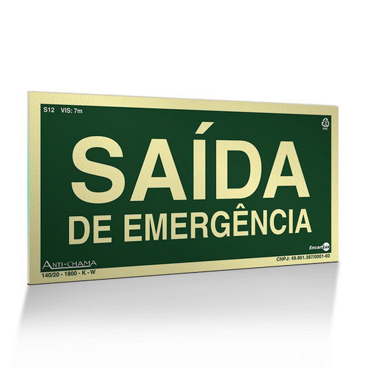 Placa Fotoluminescente S12-2 Saída de Emergência