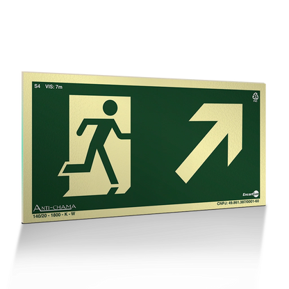 Placa Fotoluminescente S4 Saída de Emergência à Direita Acima com Pictograma