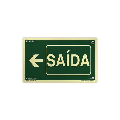 Placa Fotoluminescente - Saída à Esquerda c/ Seta