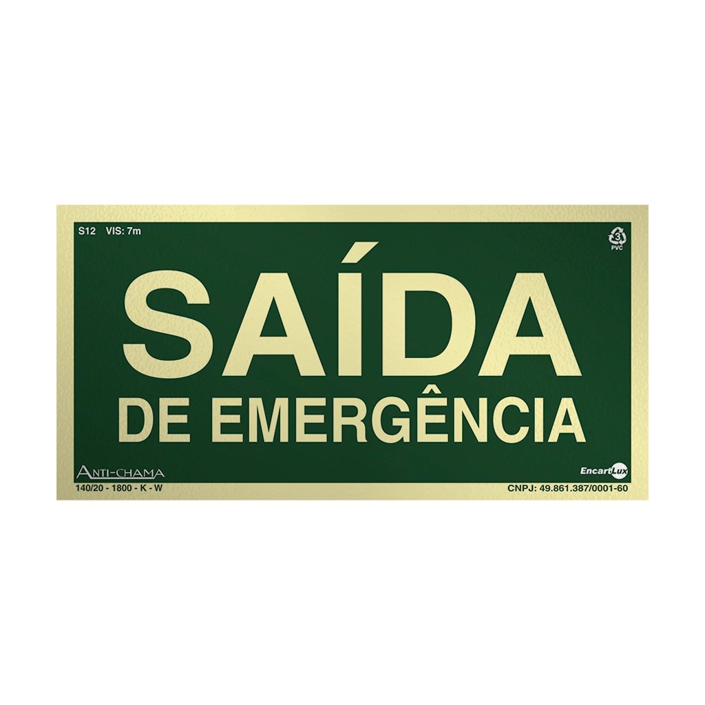 Placa Fotoluminescente S12-2 Saída de Emergência